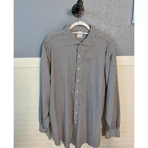 Brooks Brothers Black & White Stripe Button Down Collared Dress Shirt